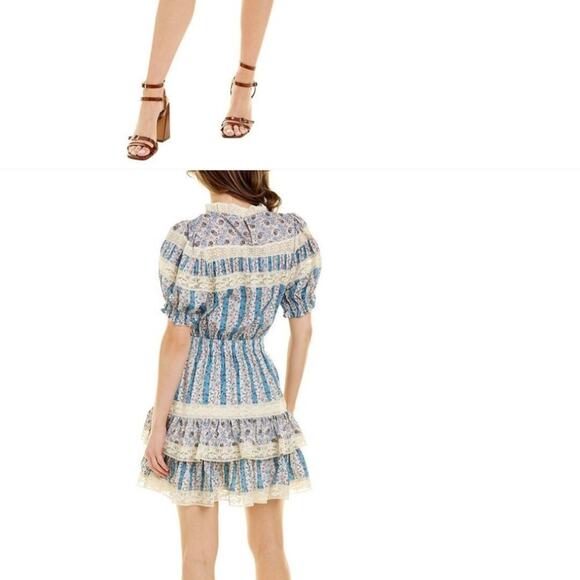 Stellah Blue Ruffle Floral Tiered Mini Dress L - Picture 2 of 6